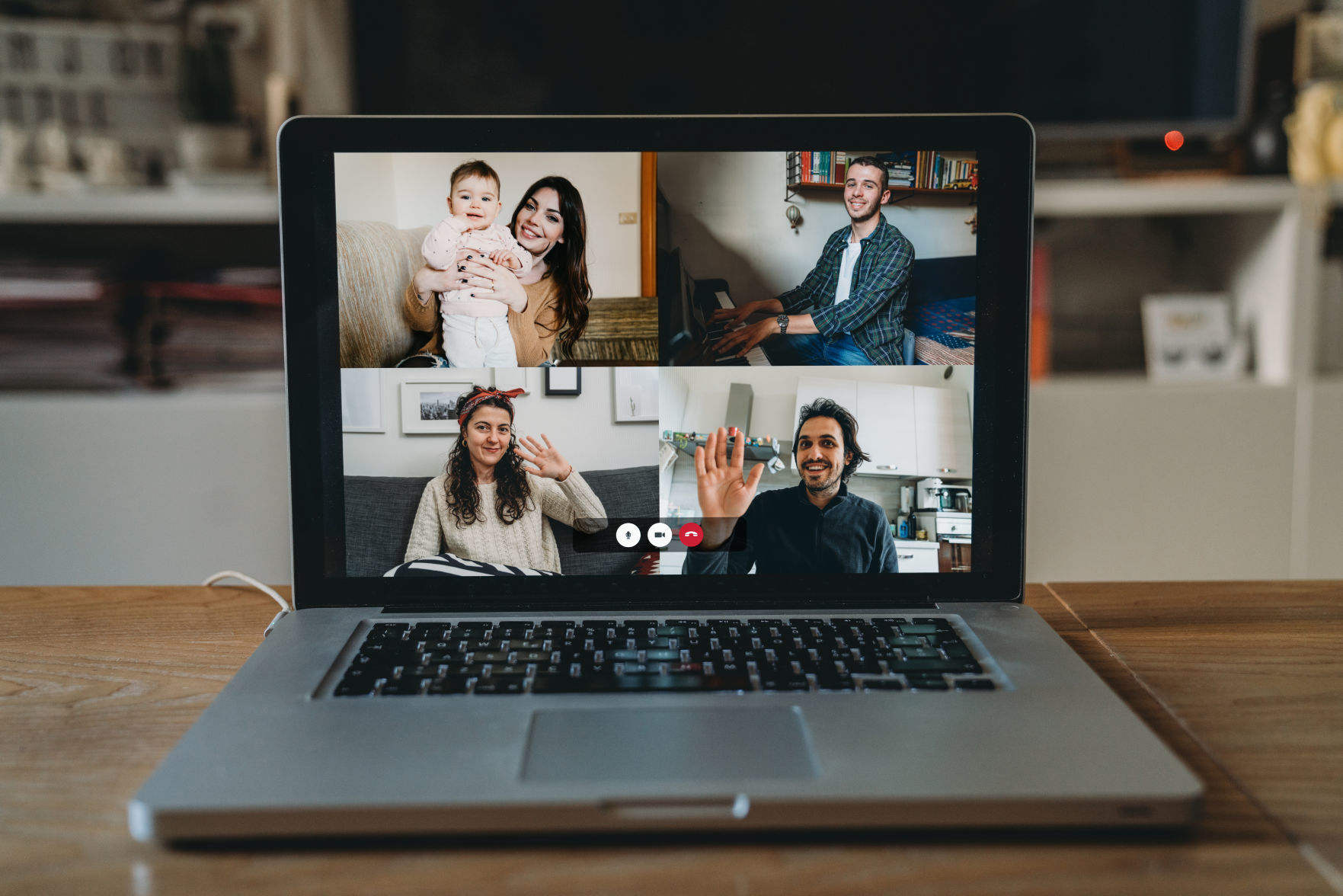 Laptop with a videoconference call on the screen
